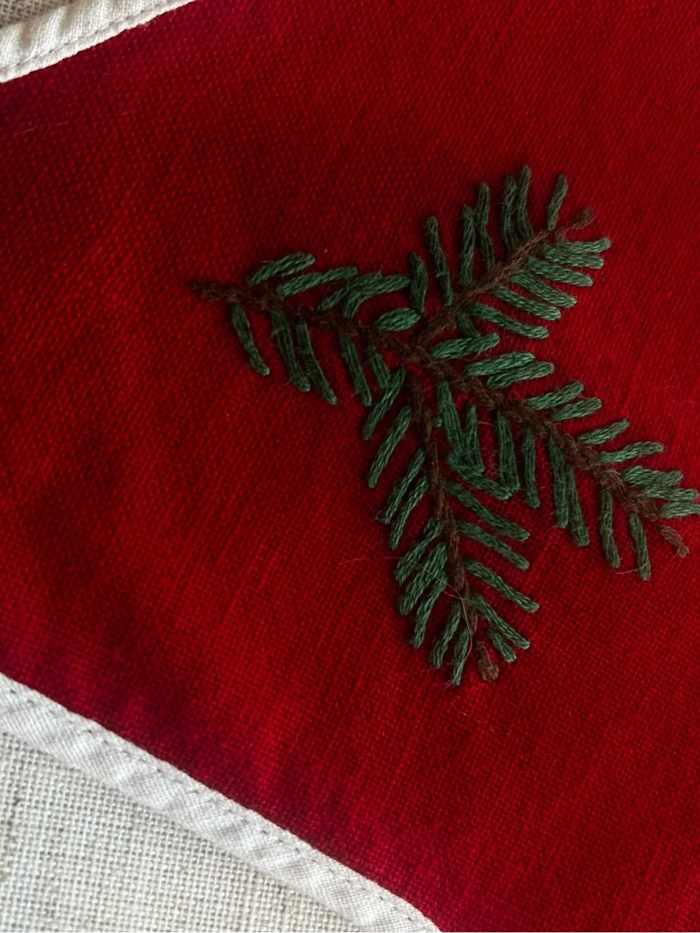 Embroidered Red Star Holiday Table Accent with Candle Motifs
